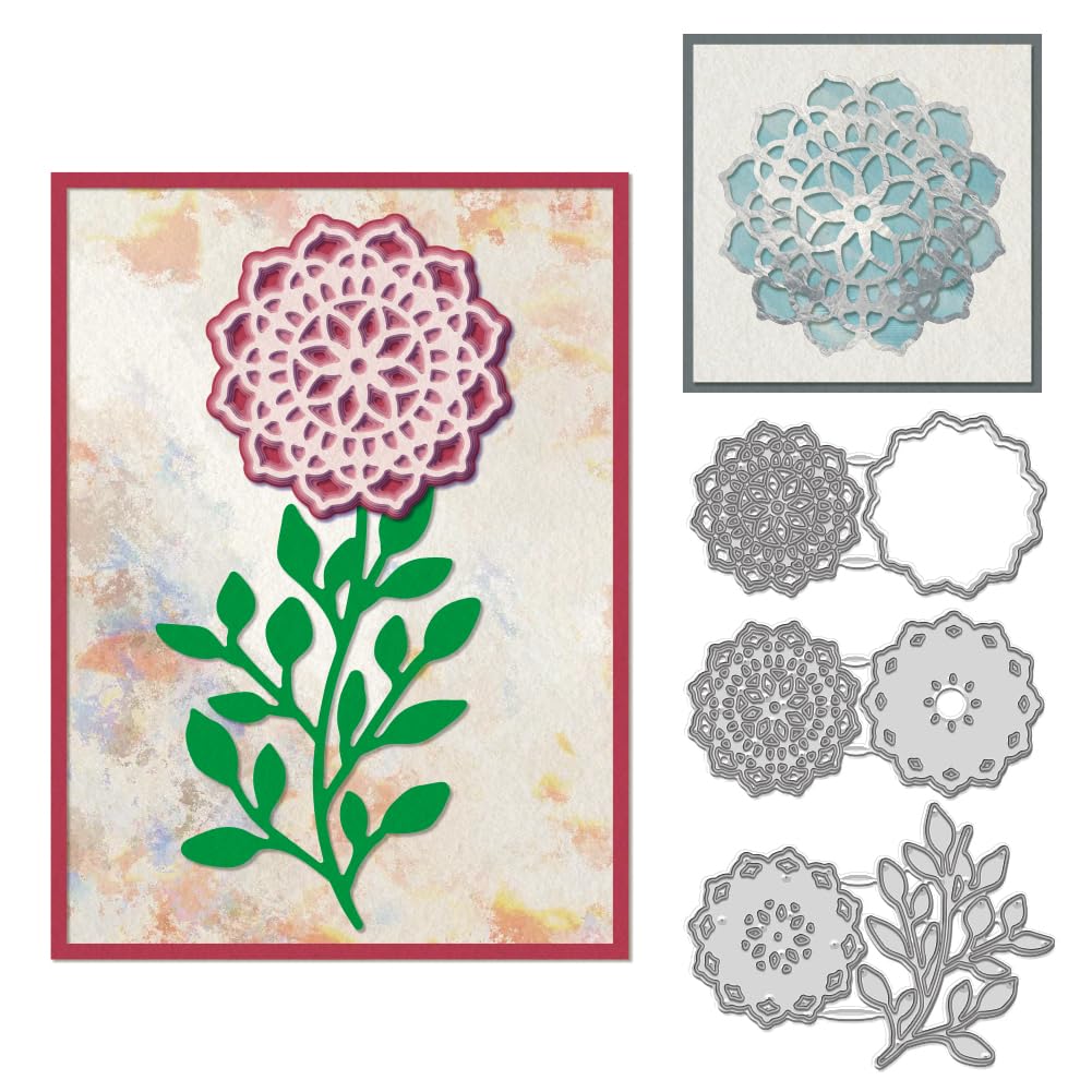 WADORN 3Pcs Blooming Flower Pattern Cutting Dies, Multi-Layer Floral Cutting Dies Metal Cut Die Stencils for DIY Scrapbooking Photo Album Decor Embossing Template for Paper Greeting Card Making
