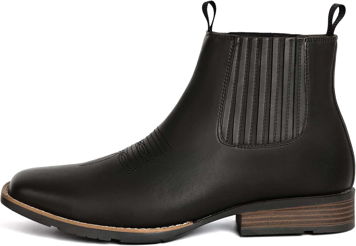 IUV Cowboy Boots For Men Square Toe Ankle Boots Western Chelsea Boot Casual Dress Slip On Men Shoes - Image 3