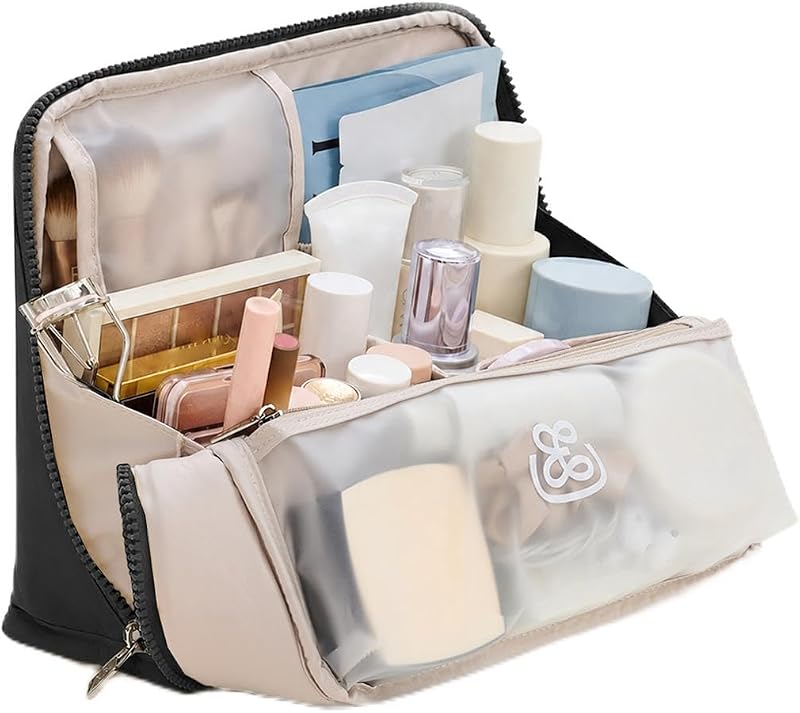 Necessaire de maquiagem EACHY preta com divisórias removíveis e suporte para celular — 1 unidade