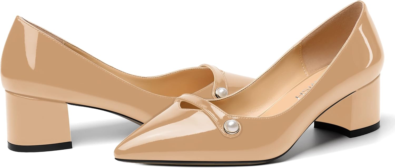 ROSERWISH Womens Party Dress Slip On Patent Pointed Toe Chunky Low Heel Pumps Shoes 2 Inch - Image 6