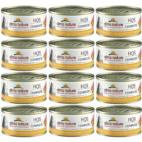 almo nature: HQS Complete Cat 12 Pack: Chicken Recipe with Sweet Potatoes in Gravy - 2.47oz Cans, Adult Cat Canned Wet Food, Grain Free, Daily Meal