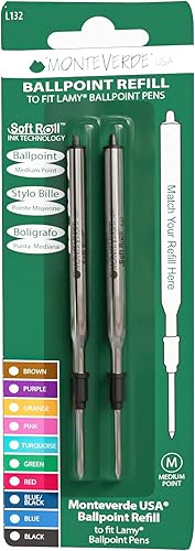 Monteverde USA Soft - Recambios de bolígrafo para adaptarse a bolígrafos Lamy, tinta negra, punta media, escritura suave y confiable, paquete de 2