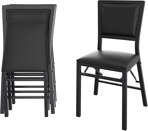 Miniatura 8 de VECELO juego de 4 sillas plegables con cojín, asientos acolchados plegables con estructura de metal resistente para cocinacomedorsala de estar, sin