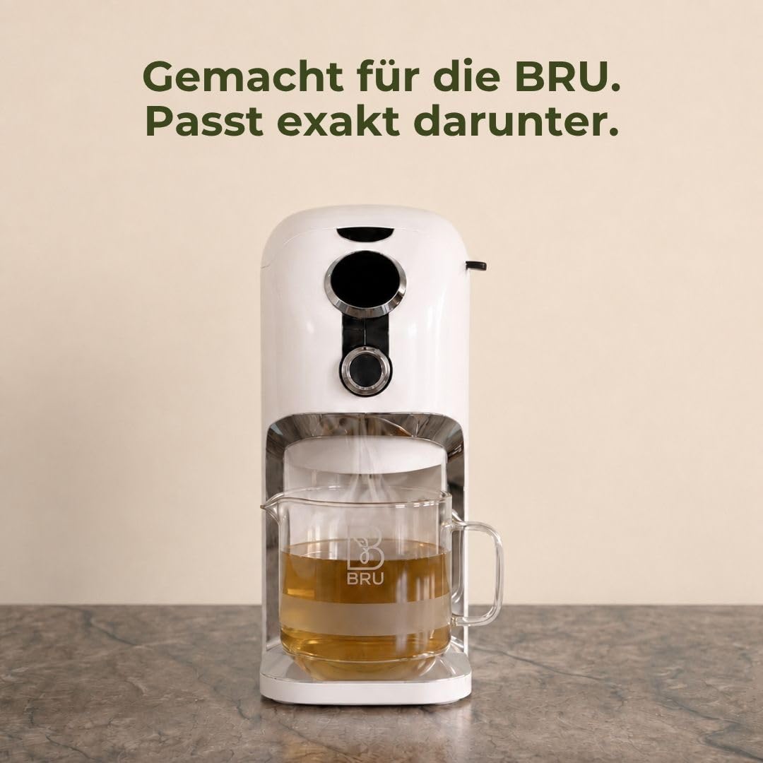 BRU Teekrug 1,4L Borosilikatglas mit Deckel – Handgefertigter Glaskrug mit Anti-Tropf-Ausguss, Spülmaschinenfest, für Tee & Eistee