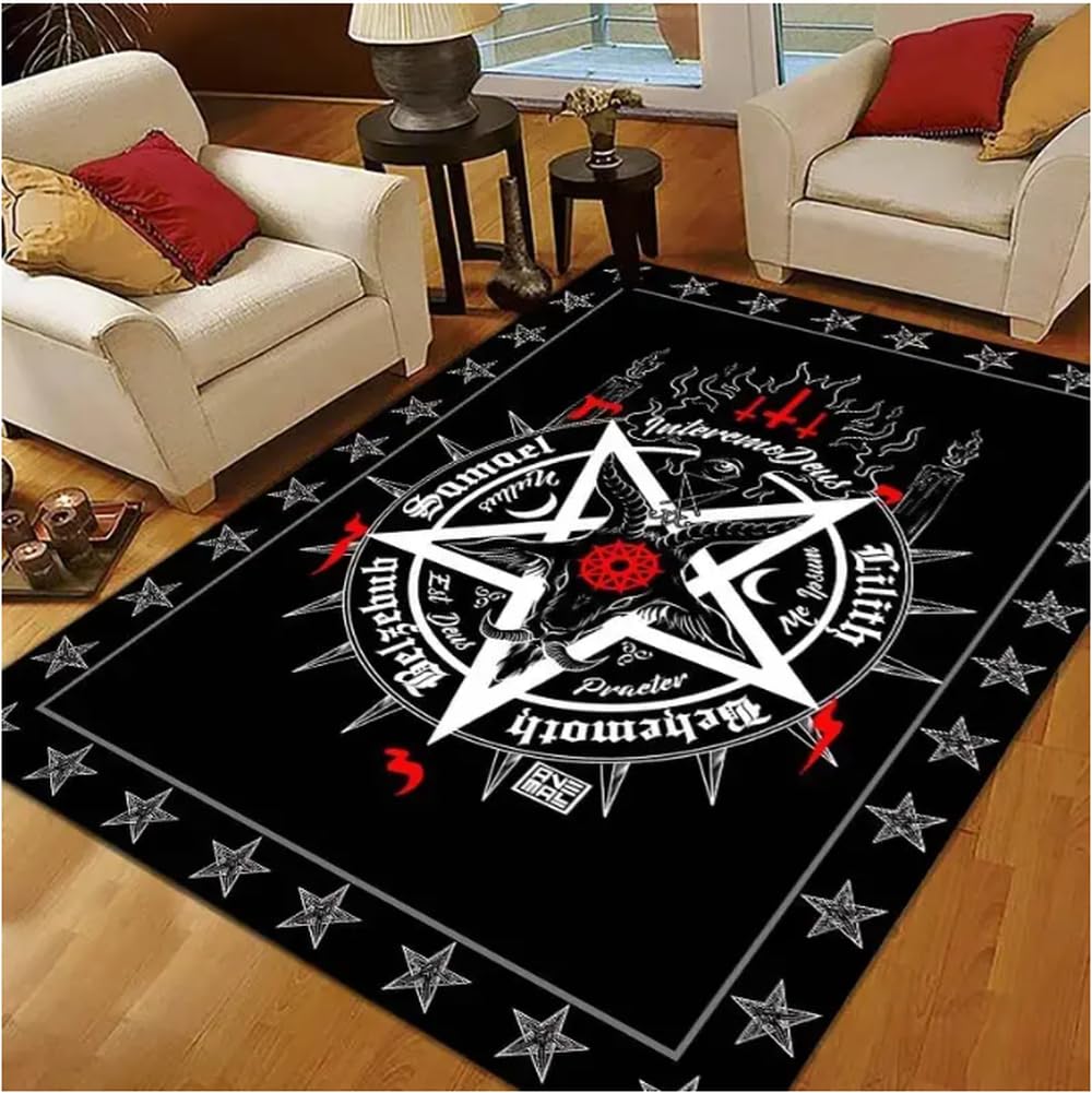 Tapis de sol autel gothique crâne et lune pentagramme pour salon 50x80cm