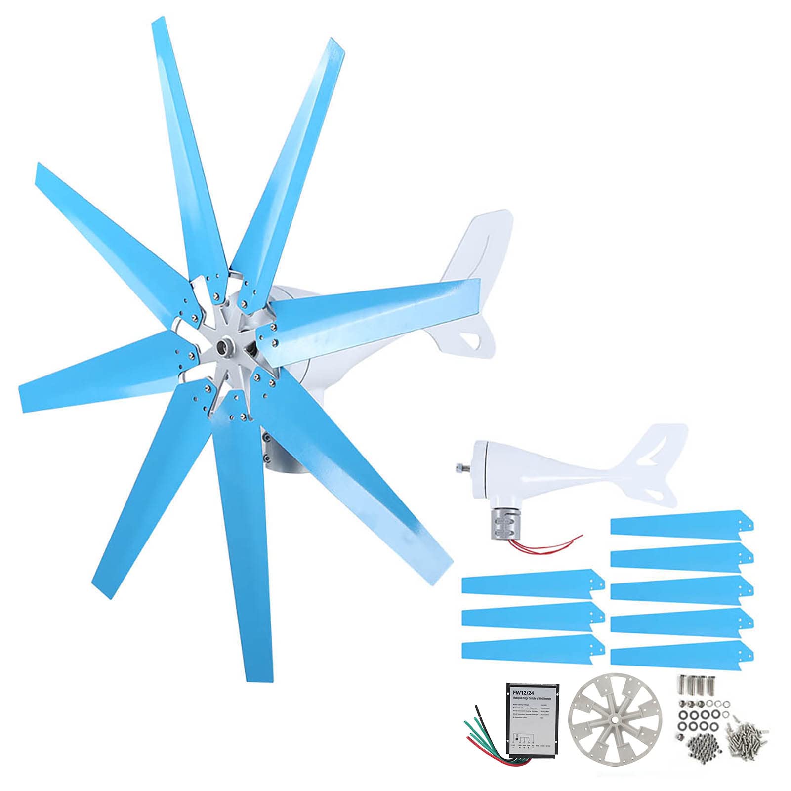 Marhynchus Kit Generatore Eolico per Casa, Centrale Elettrica in Alluminio da 100 W per e Barche 8 Pale con Controller (DC12V)
