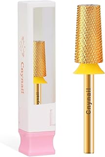 3/32" Large Tapered Barrel Flat Bit Tungsten Carbide Nail Drill Bit Safety Bit for Gel & Acrylic Removal, 2- Way Rotating Efile Tip, Salon Electric File Accessory (XF Girt, Gold)