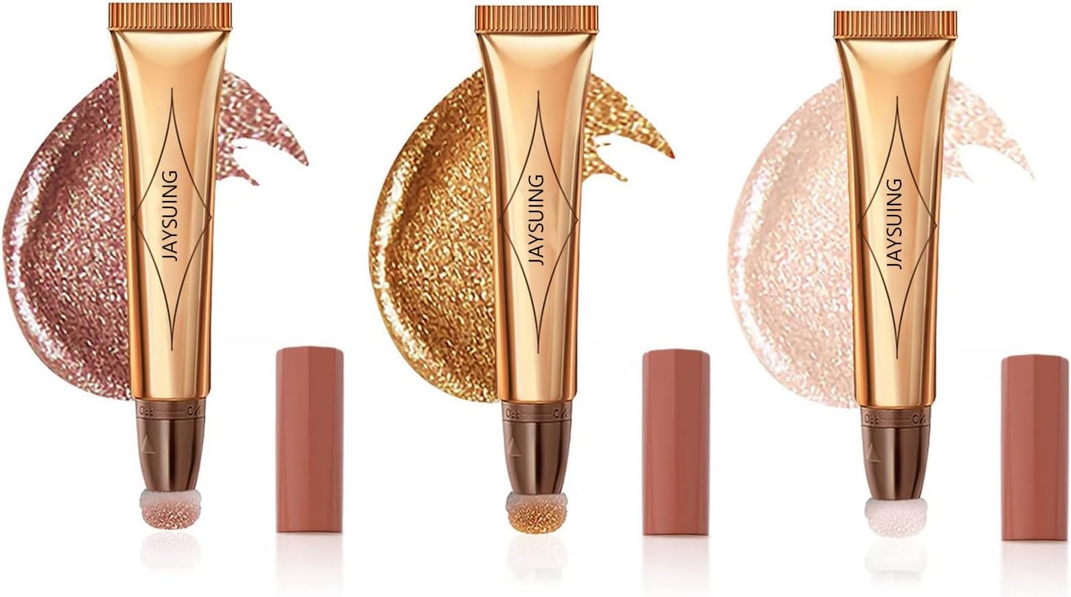 3PCS Liquid Highlighter Beauty Wand, Cream Highlighter Makeup Stick, Lightweight Silky Smooth Face Shimmer Bronzer Stick with Cushion Applicator, 04+05+06 Highlighter Wand