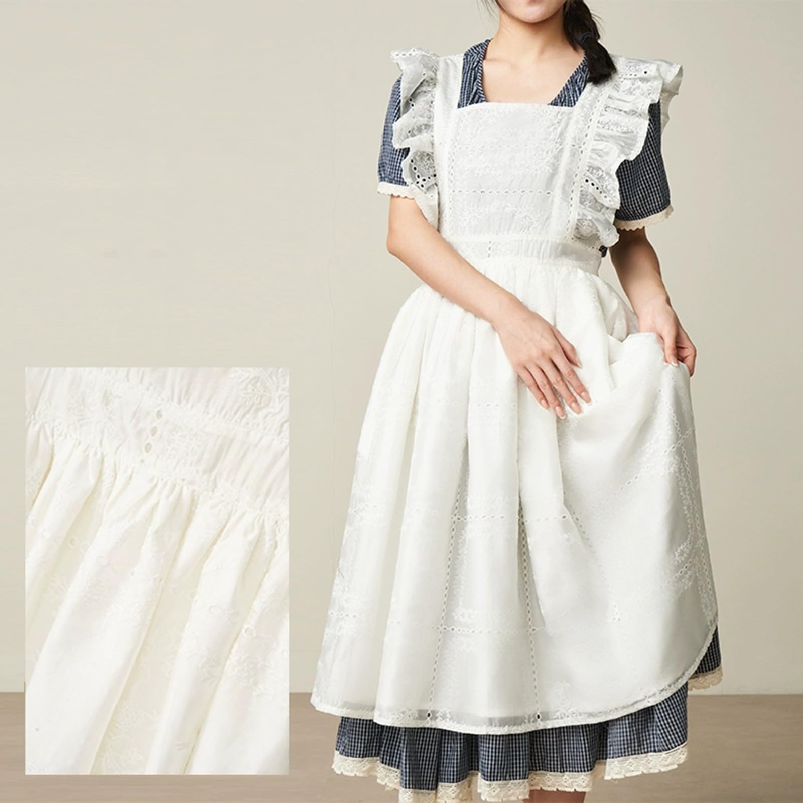 Delantal para Mujeres con 2 Bolsillos, Delantal Mujer Vestido para Jardinería, Cocina, Pintura, Limpieza, ManicuraWhite,One Size