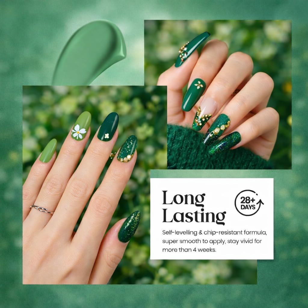 Beetles Green Gel Polish Set - 6 Color Spring Jelly Glitter Green Sparkle Gel Nail Polish Set, Soak Off UV Nail Lamp Avocado Dark Carnival Nail Art Design Home Salon Gifts for Women