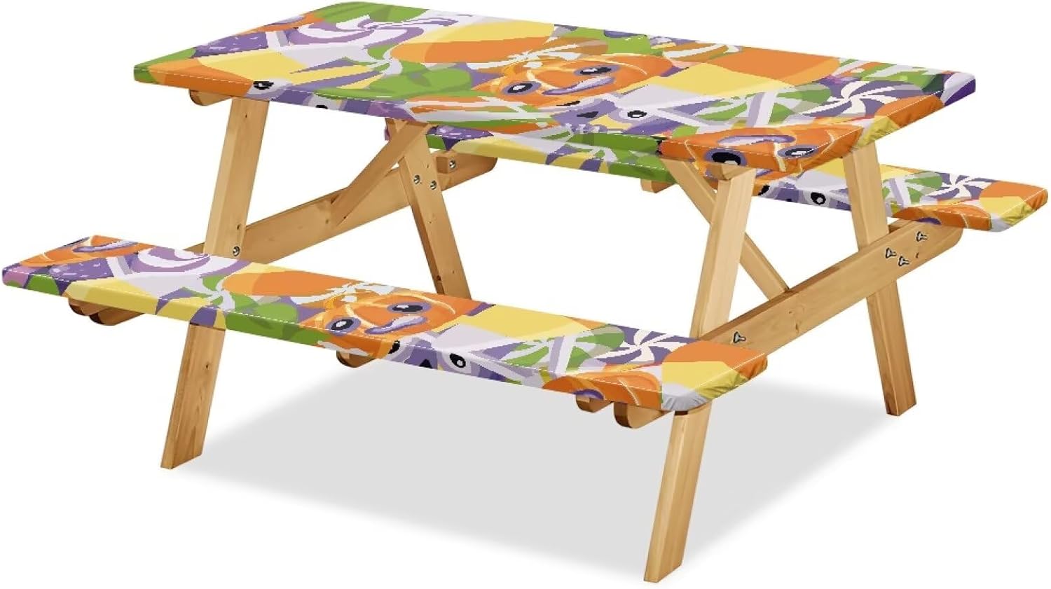Reusable Picnic Table Cover 3 Piece Set with Bench Covers, Thick Waterproof Material, Multi Season Protector for Home, Camper, RV, Patio Furniture and Outdoor Dining Sets Halloween