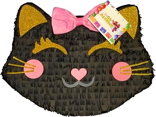 Piñata grande Purrfect Party Kitty Cat Head Color negro y dorado