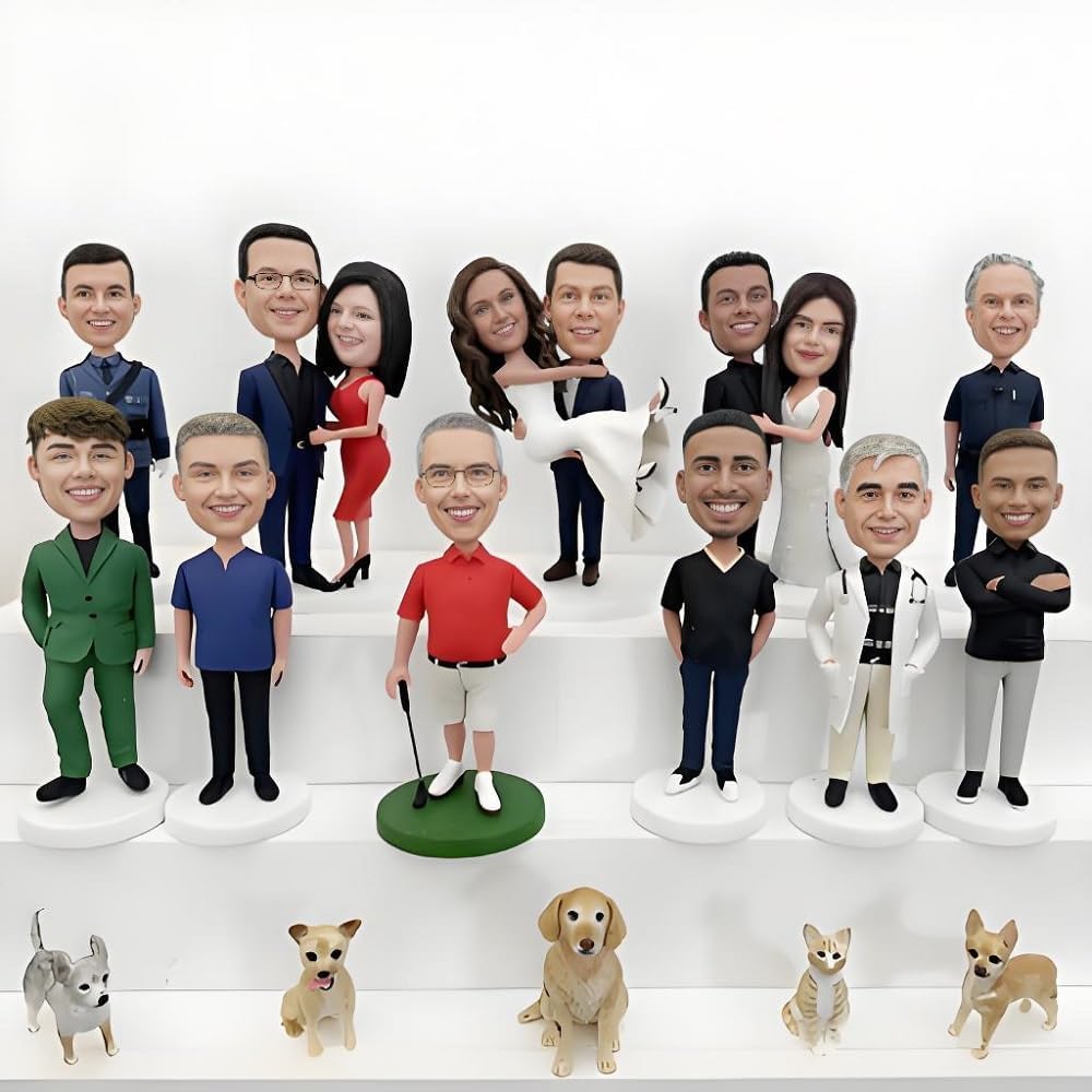 Custom Personalized Bobblehead Figurine, Handmade Portrait Sculpture from Photos, Couple Design, Desktop Display Collectible