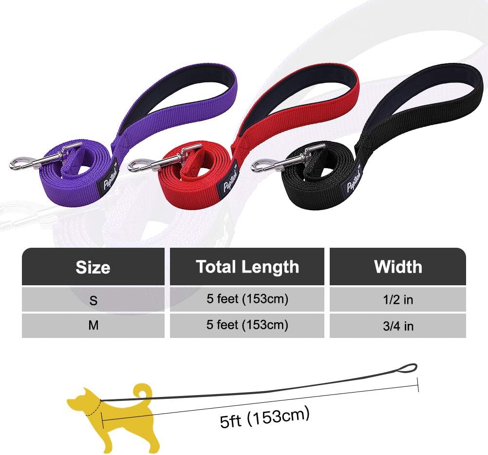 PUPTECK Dog Training Leash Durable Nylon Lead with Padded Handle for Pet Puppy, Black Small