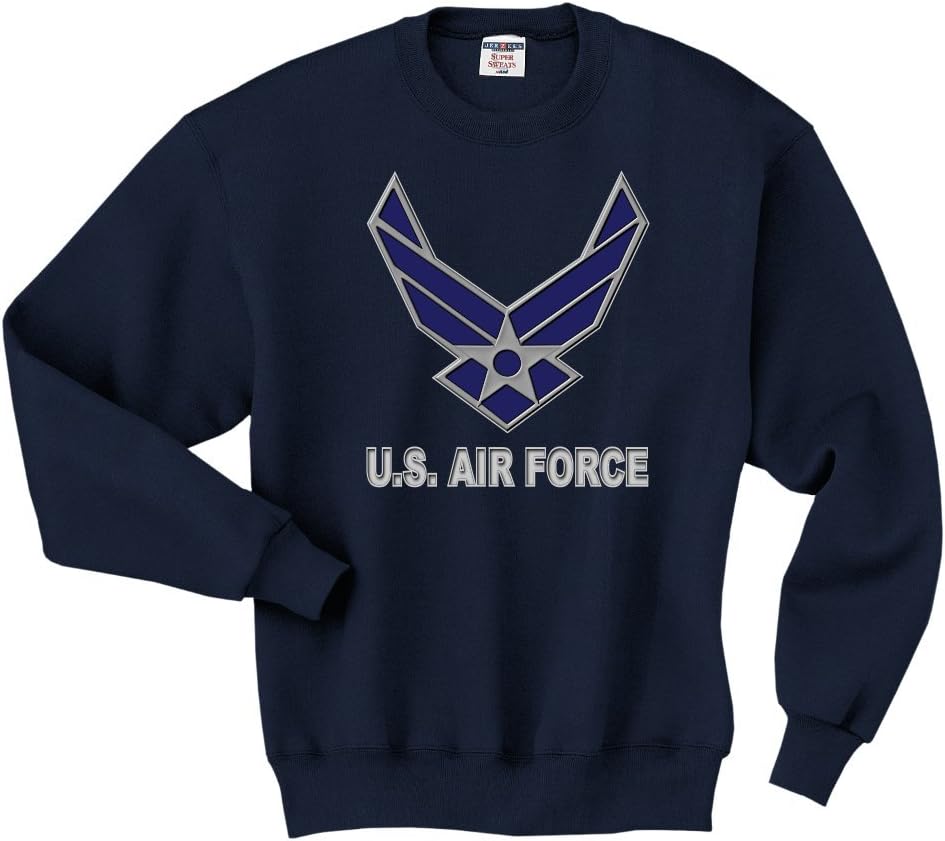 Custom U.S. Air Force chevron logo on sweatshirt, mens large, navy blue