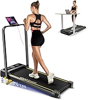 YPOO Foldable Incline Treadmill Walking Pad with Handlebar, 3-Level 8% Incline, 0.5-5MPH, Quiet APP Control, 300lbs Home/Office Gym