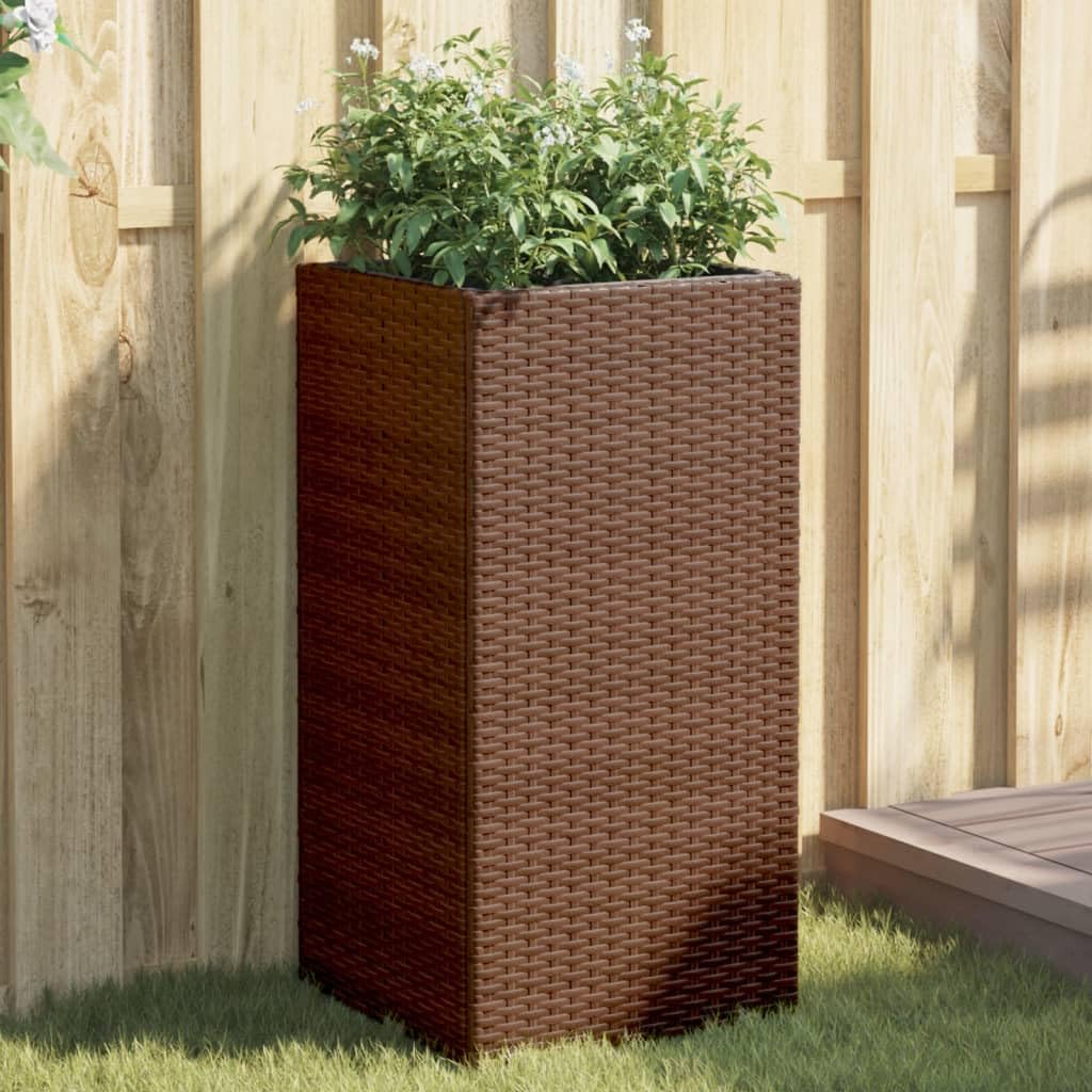 Donice ogrodowe 2 szt brązowe 40x40x80 cm rattan PE zestaw skrzynek balkonowych na kwiaty z wkładem z włókniny odporny na warunki atmosferyczne