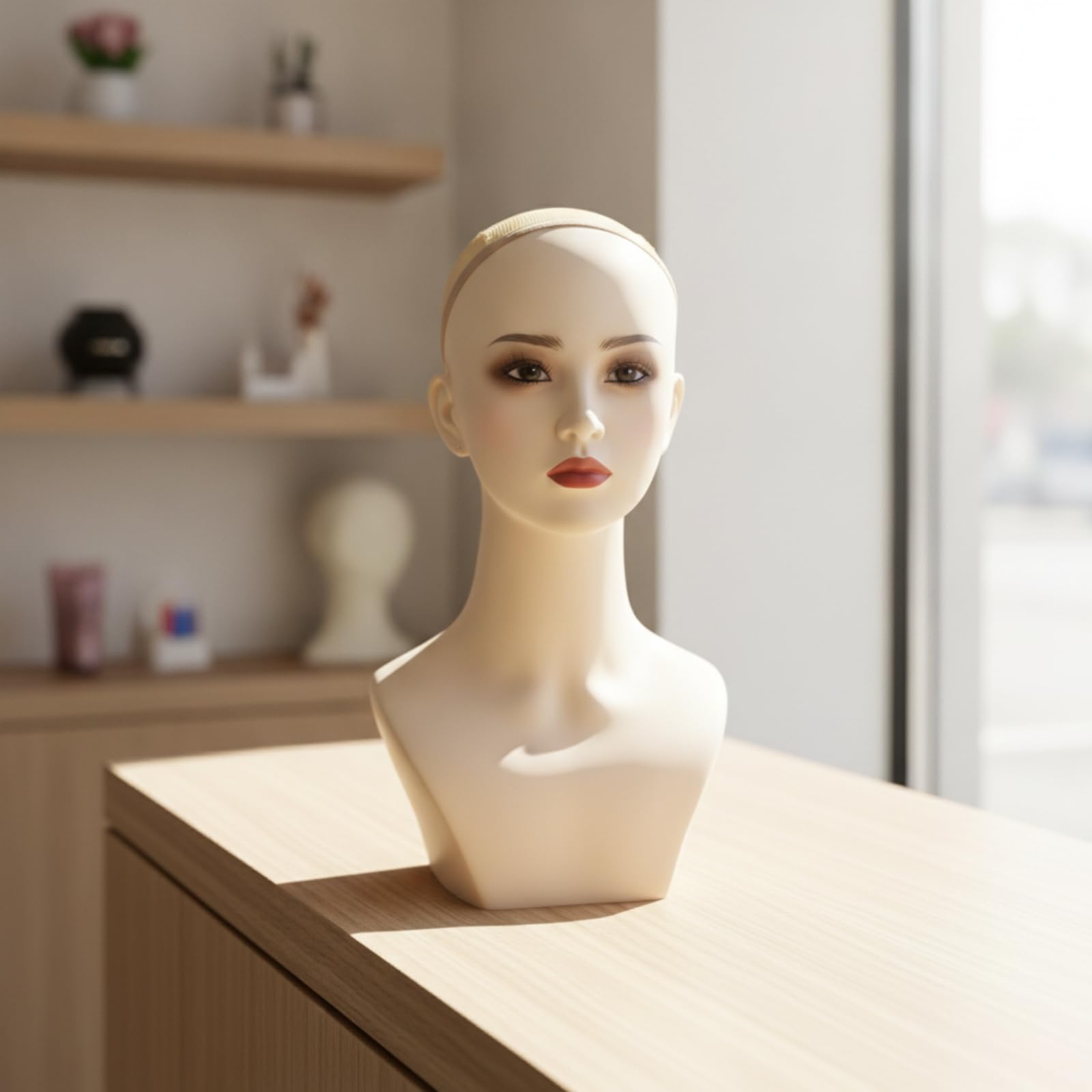 Cabeza de Maniquí Cabeza Maniquí Busto Expositor Modelo de Exhibición con Base Estable y Acabado Profesional para Soportar Pelucas y Accesorios con