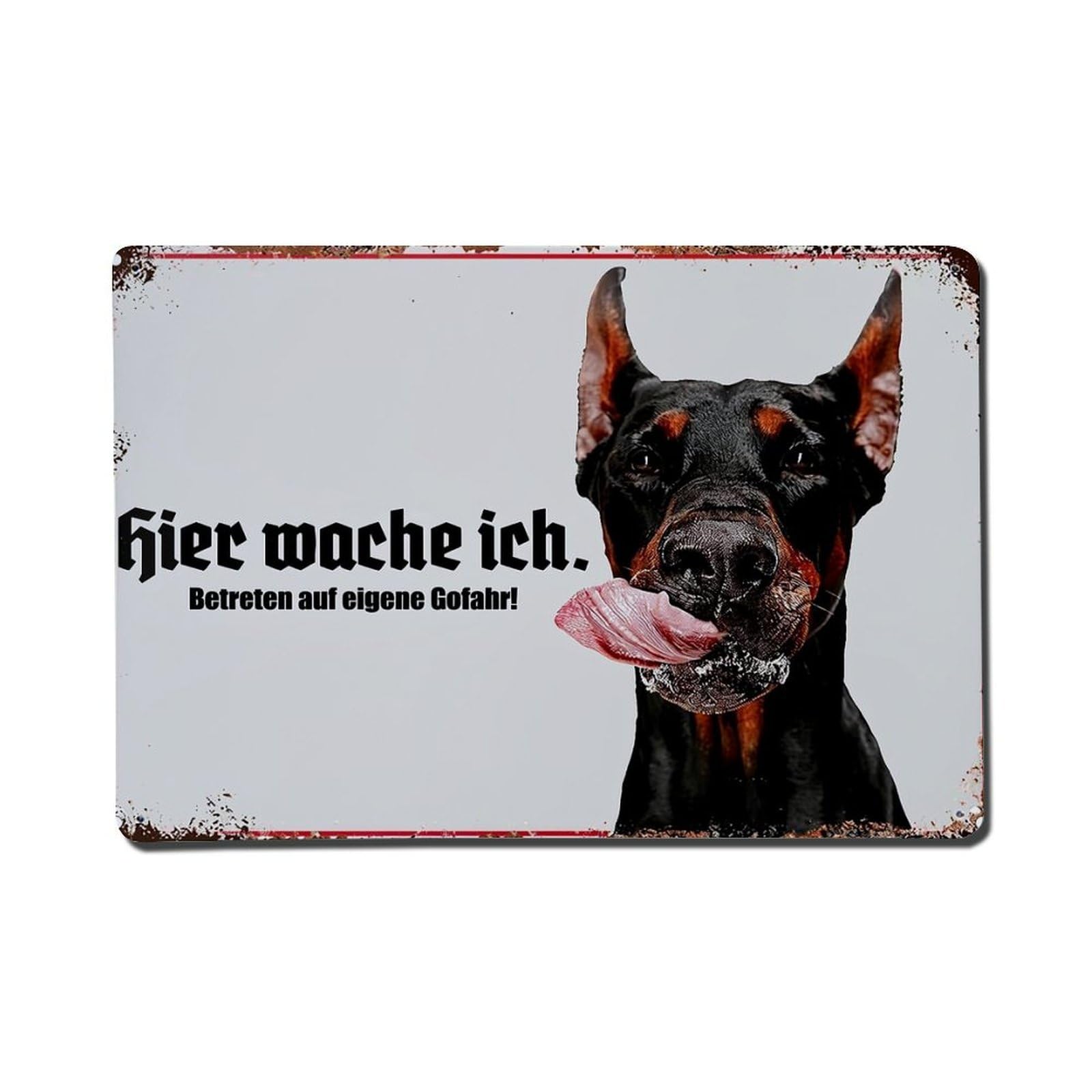 Doberman Dog Warning Sign Text Metal Tin Sign Plaque