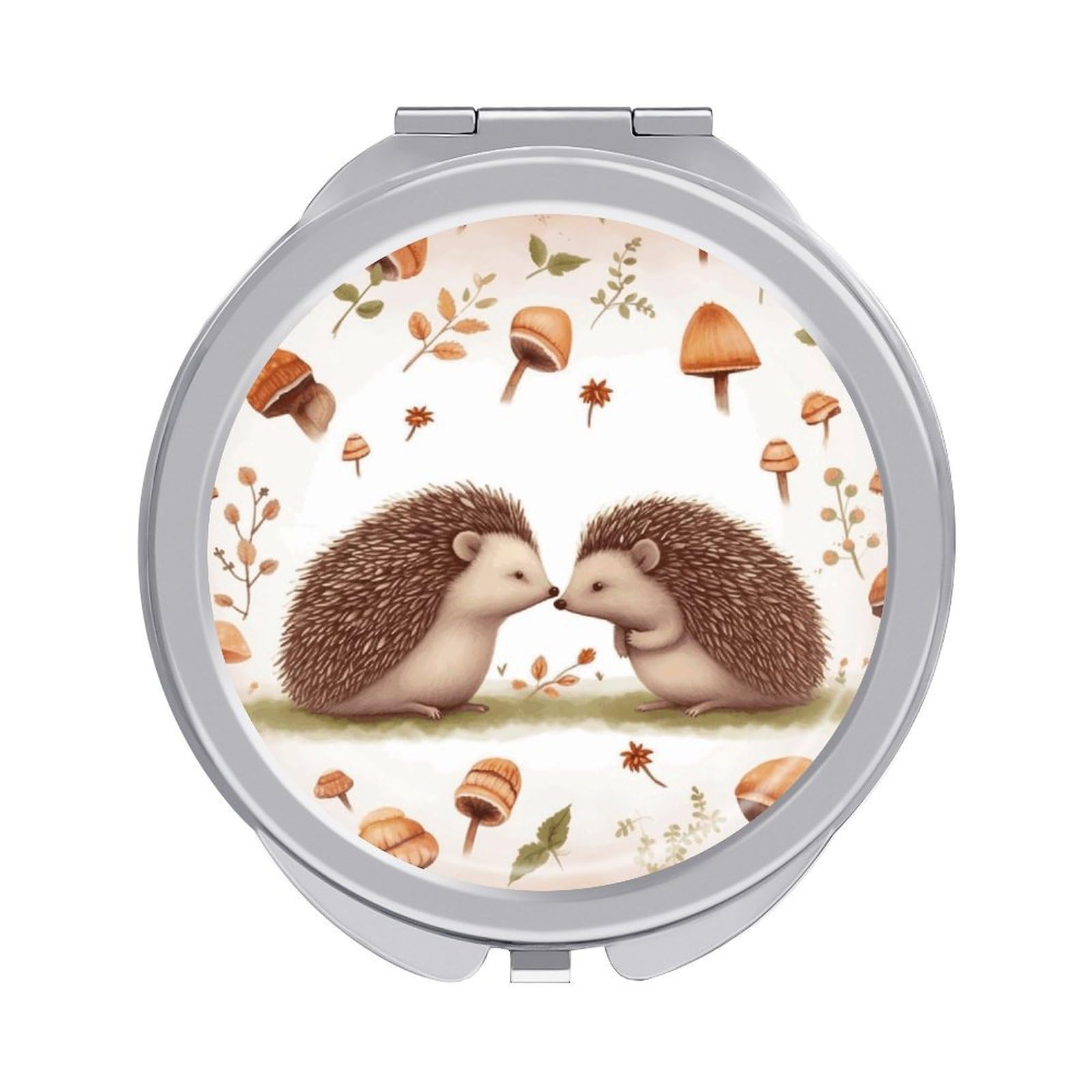VstaDank Nature Lovely Hedgehog Lovers Travel Makeup Mirrors Exquisite Double-Sided 2X/1X Magnifying Folding Pocket Mirror Portable Round Handheld Mirror Mini Compact Mirrors for Outdoor Home