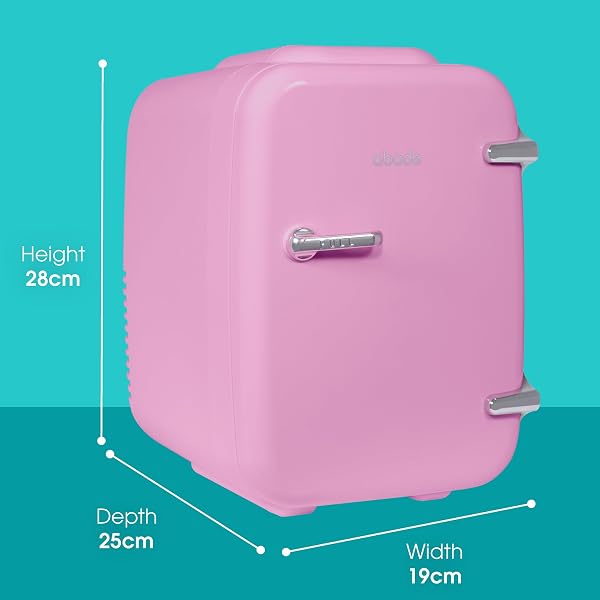 Abode Pink Mini Fridge A4CLR201P 4L/6 Can Portable Thermoelectric Mini Cooler & Warmer for Drinks, Cosmetics/Makeup/Skincare, AC/DC Power, Retro Style, For Bedroom, Home, Caravan, Car - 3