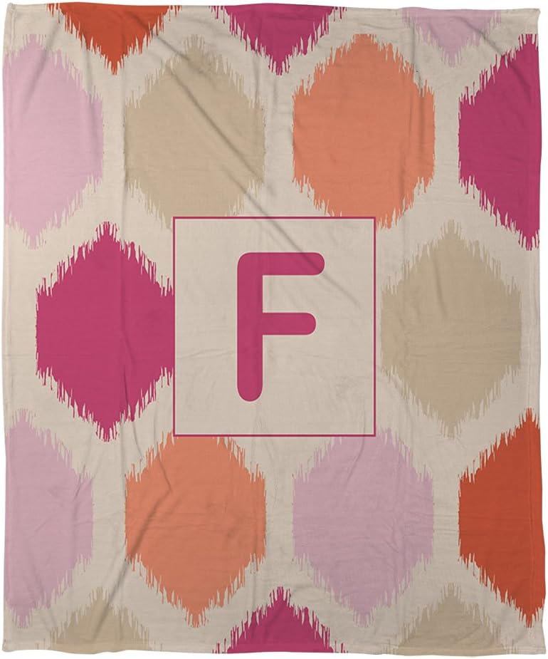 Manual Woodworkers & Weavers Coral Fleece Throw, 30 by 40-Inch, Monogrammed Letter F, Pink Batik