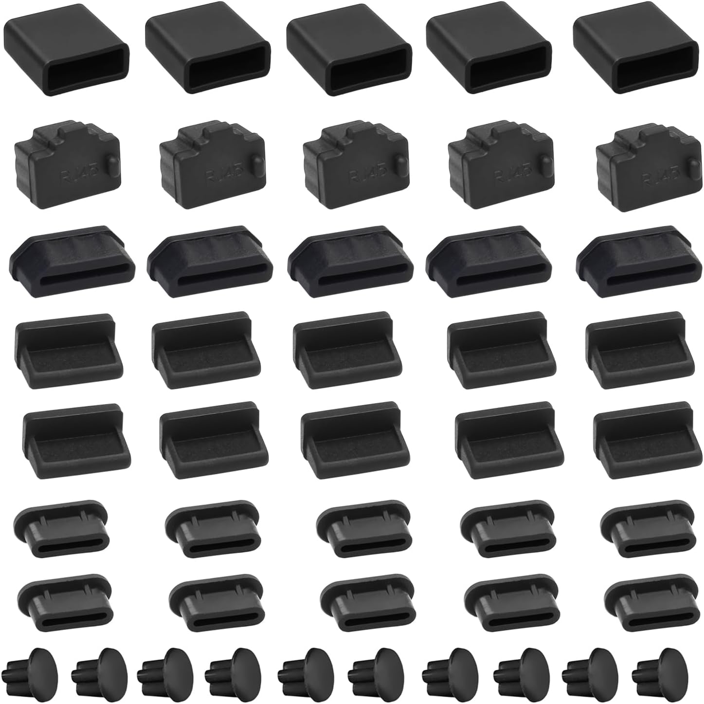 USB Port Cover Silicone USB Port Protection Caps Dust Plug for USB C, 3.5mm Headphone, USB A, HDMI, RJ45 Ethernet Port Total 45 pcs 6 Types