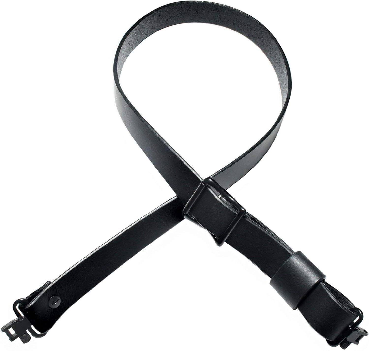 USA Handmade Slider Buckle Rifle Sling 1.25" Wide Black Buffalo Leather Black Hardware- SWIVELS Included! Two Point Sling (Model BBS)