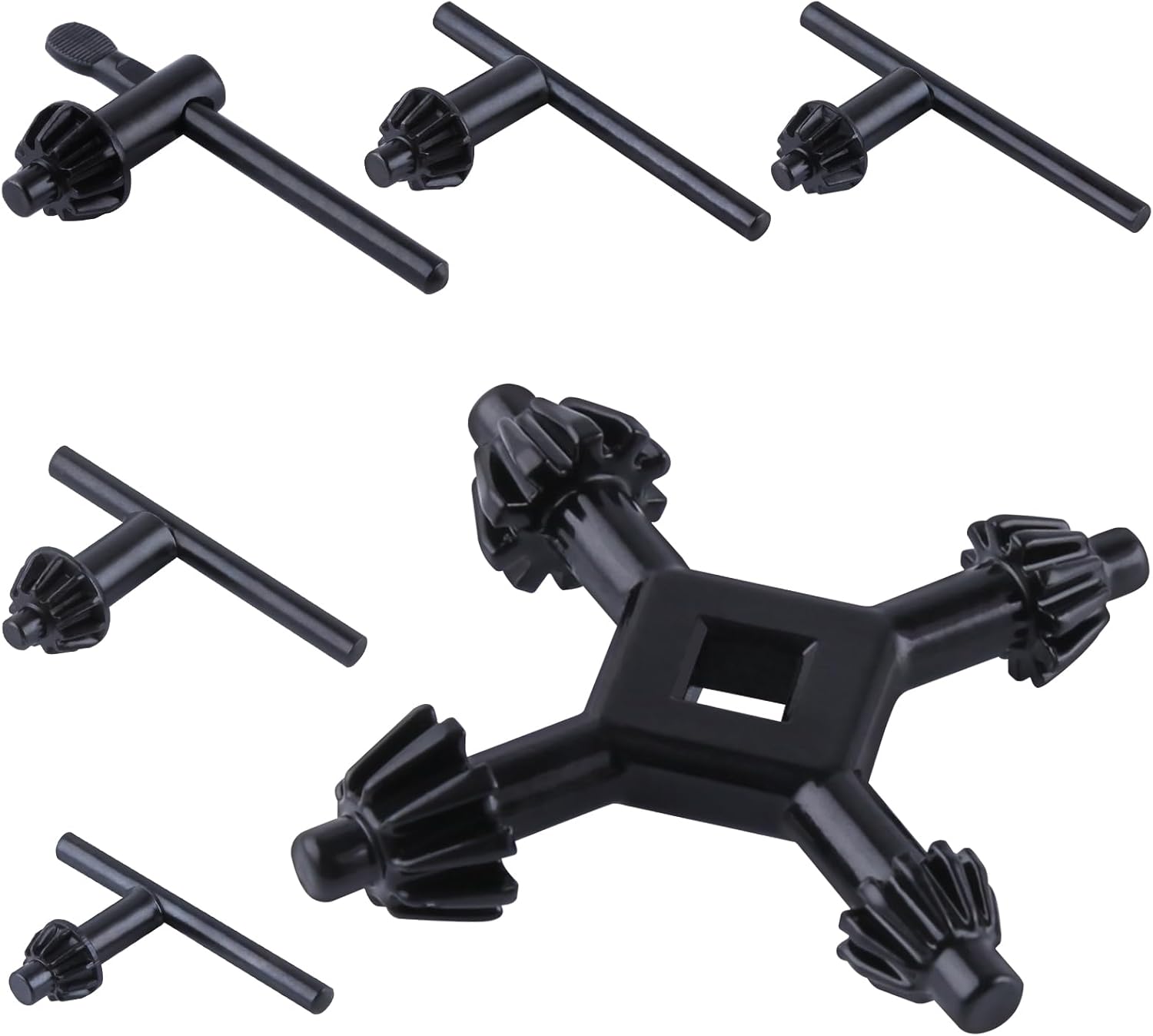 6Pcs Drill Chuck Key Wrench Set 3/4" 5/8" 1/2" 3/8" 1/4" Drill Press Chuck Key and 4 in 1 Drills Chuck Key Multifunctional Replacement Drill Clamping Wrench