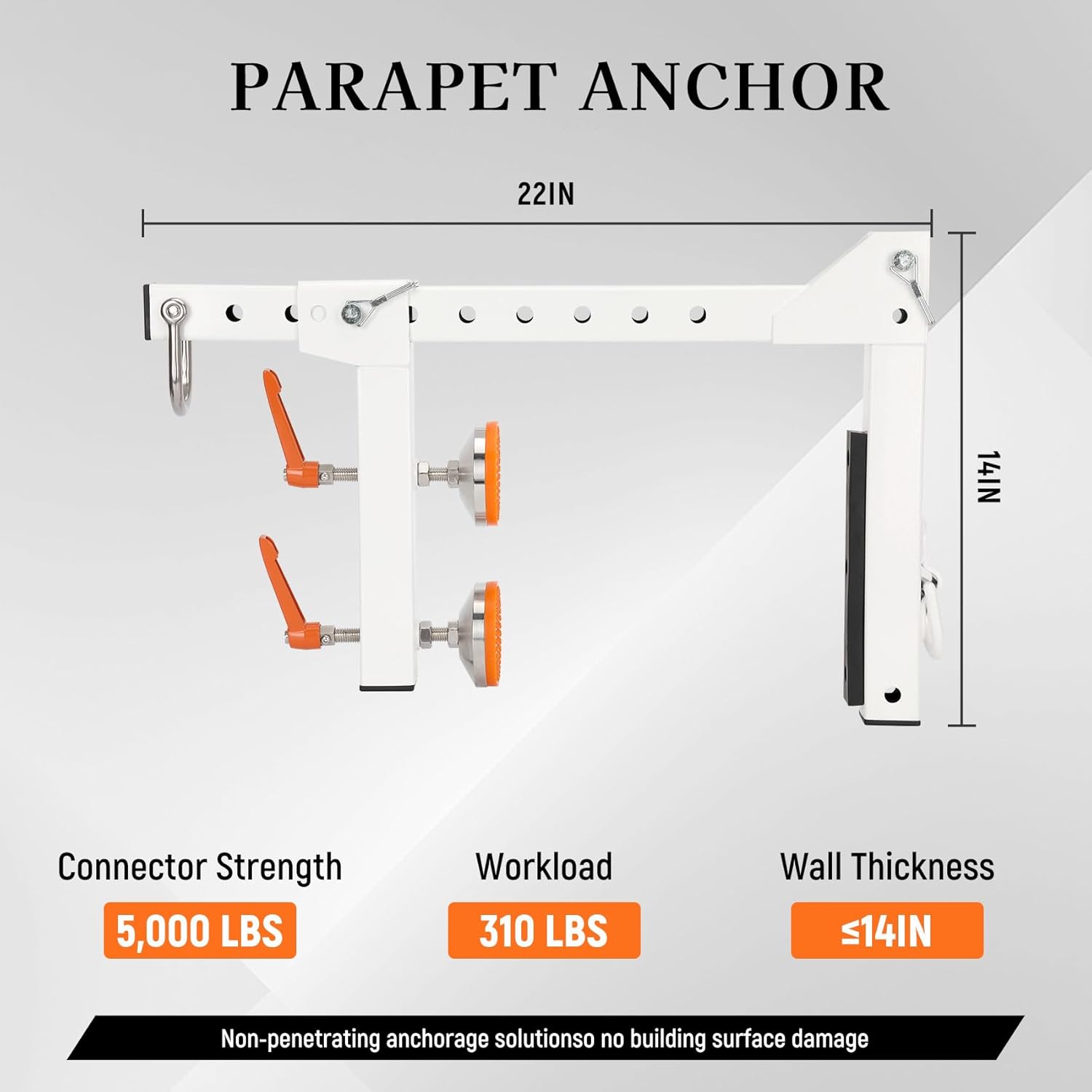 Parapet Anchor for Fall Protection, 5,000 lbs Heavy Duty Roof Anchor Clamp, Non-Penetrating Temporary Anchorage Connector Fits 15" Thick Walls, Meets OSHA & ANSI Standards for Construction Roofing
