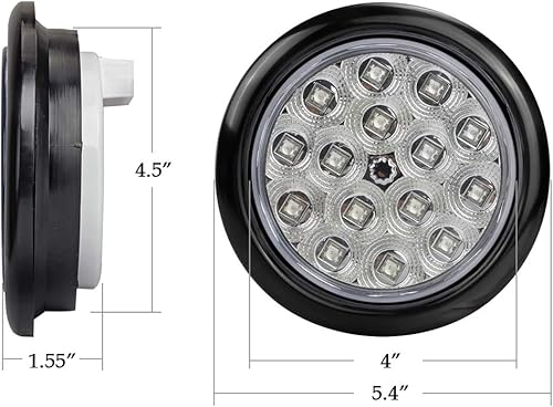 Miniatura 7 de Partsam Luz trasera LED sellada redonda roja de 4 pulgadas, luz trasera de freno/giro/freno de 15 diodos, lente transparente, diseño reflector