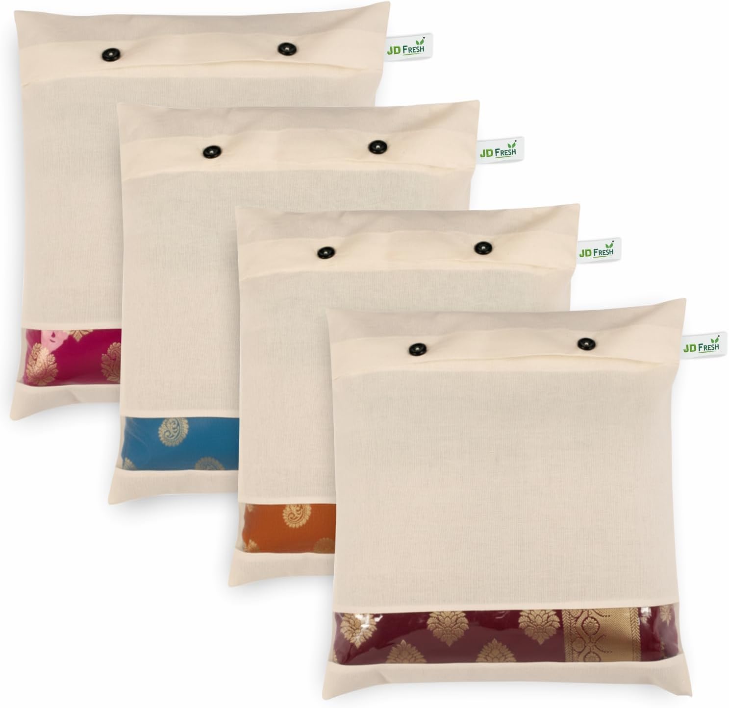 JD Fresh 4 pieces Saree cover packing bags for clothes organizer, saree covers with zip bags, single saree covers Packing cover sari bags, Saree srorage organizer (Transparent, Cotton)