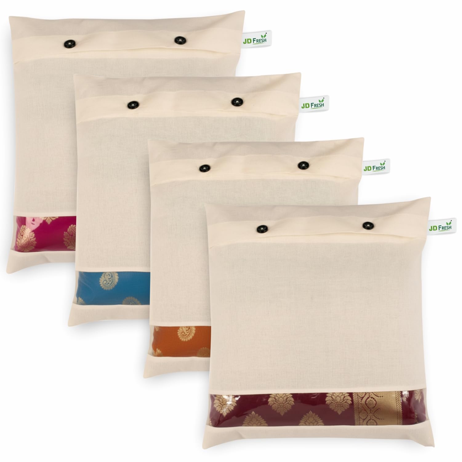 JD Fresh 4 pieces Saree cover packing bags for clothes organizer, saree covers with zip bags, single saree covers Packing cover sari bags, Saree srorage organizer (Transparent, Cotton)