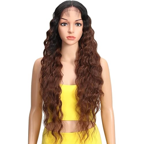 Joedir Lace Front Wigs 30'' Long Wavy Synthetic Wigs Ombre Black to Brown For Black Women 130% Density Wigs(TT1B/33)