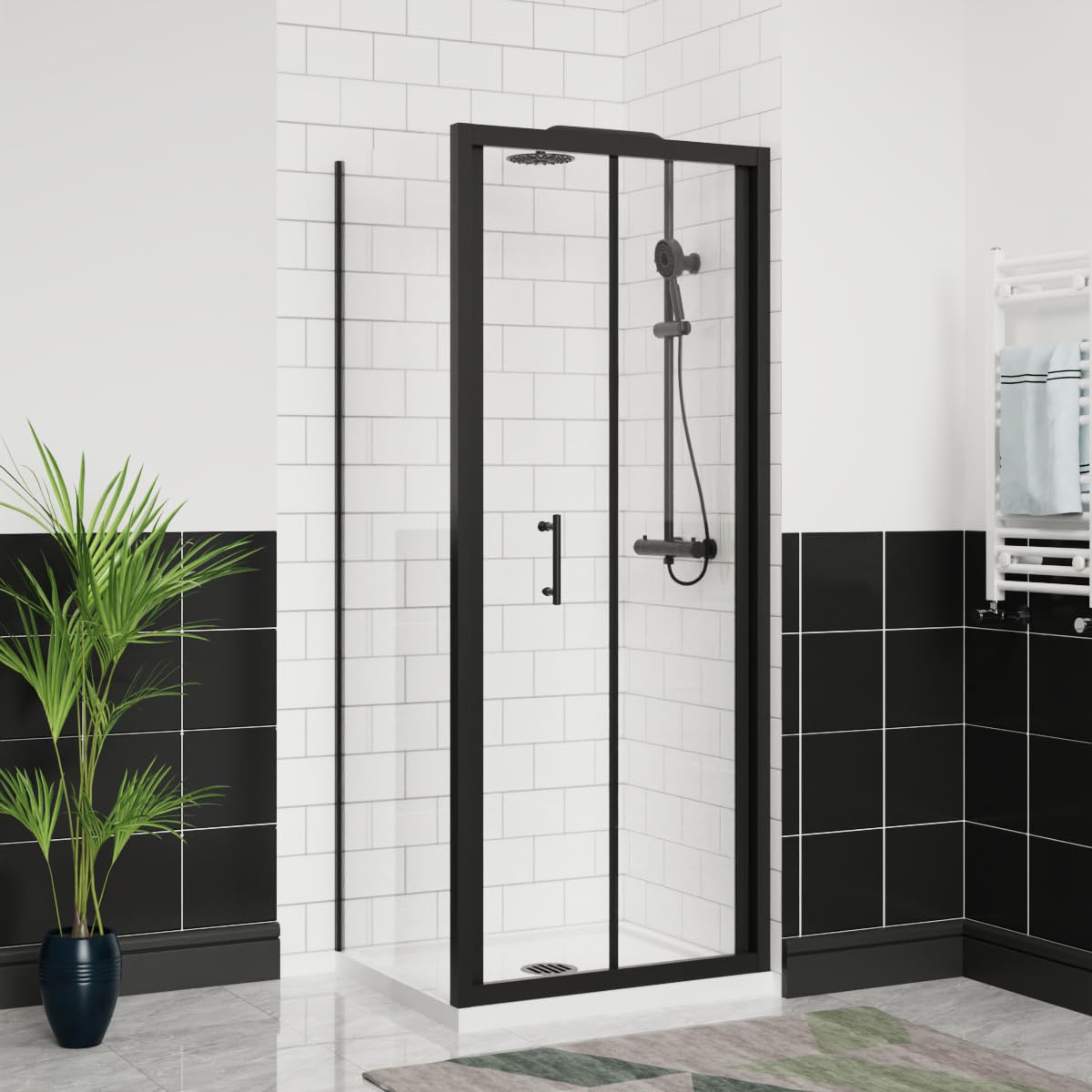 Aquariss Black 760X900mm Bifold Shower Enclosure Cubicles 6Mm Self Clean Shower Door Folding Shower Screen With Side Panel