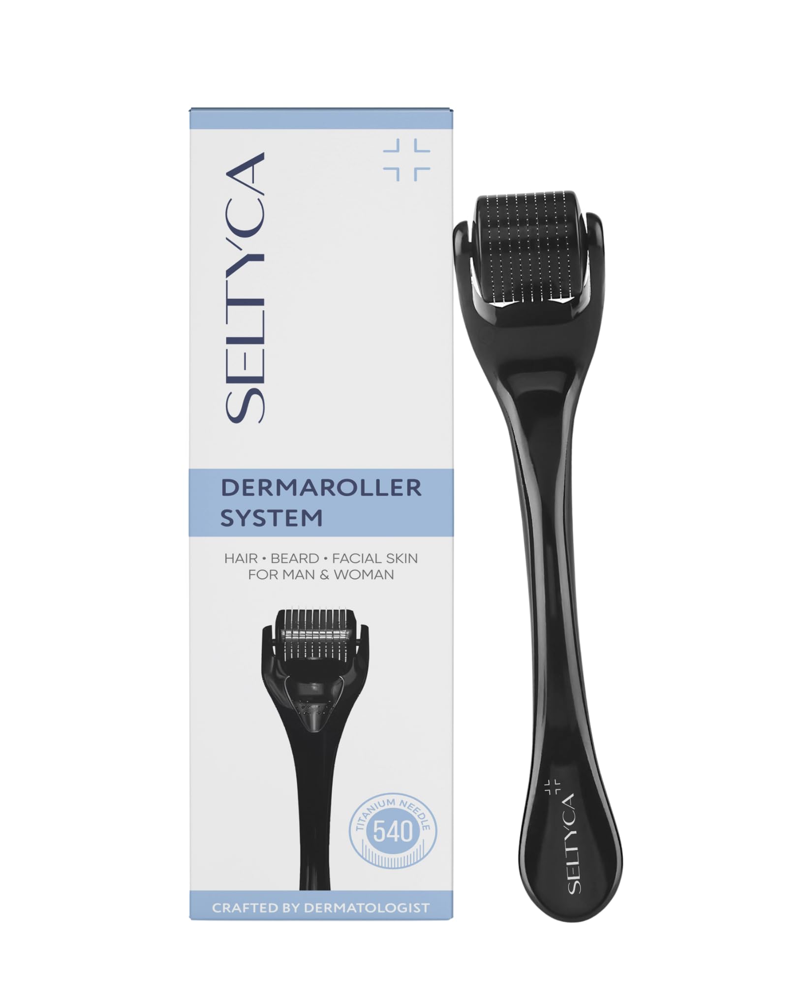 SELTYCA Derma Roller 0.5mm with 540 Titanium Alloy Micro Needles | Derma Roller for Hair Growth & Beard | Scalp Massager to Improve Absorption | Safe & Easy Home Use for Men