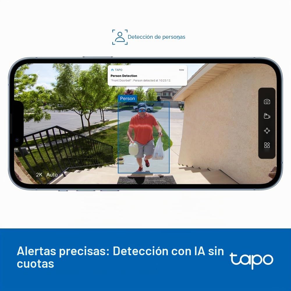 Tapo D205 Videoportero 2K 3 MP, Campo de visión 160°, detección AI, IP54, Llamada al Timbre, Alta duración de la batería de 5200 mAh, Carga rápida, Puerto USB-C, Compatible con Panel Solar
