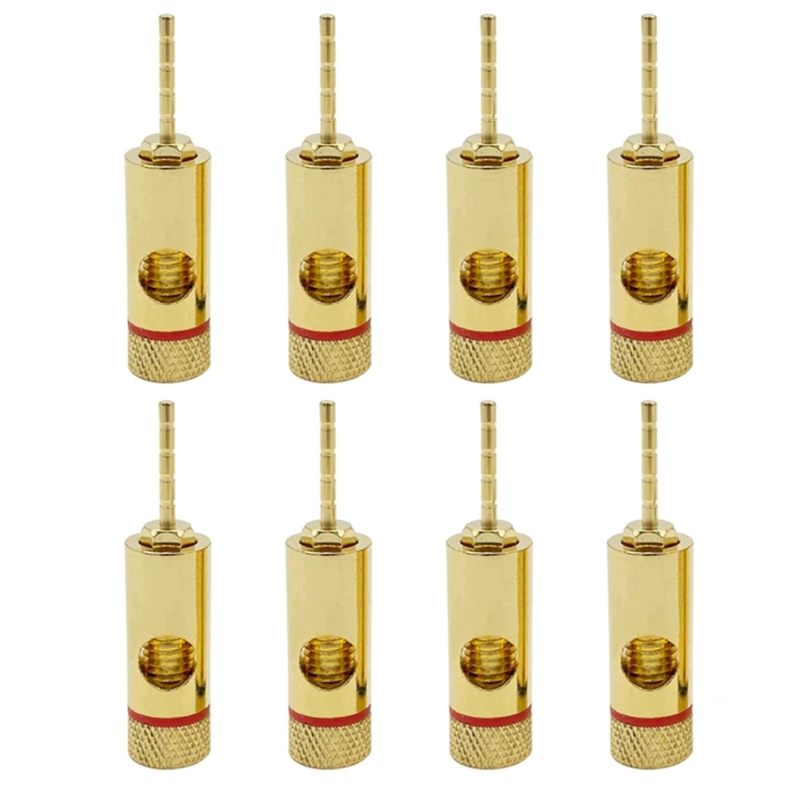 Adaptateur de fiche Banane en cuivre plaqué Or, Broche de 2mm, bornes Banane à Broche Droite, fiches de Haut-Parleur, connecteur de câblage, 8 pièces/4 Paires(8 Red)