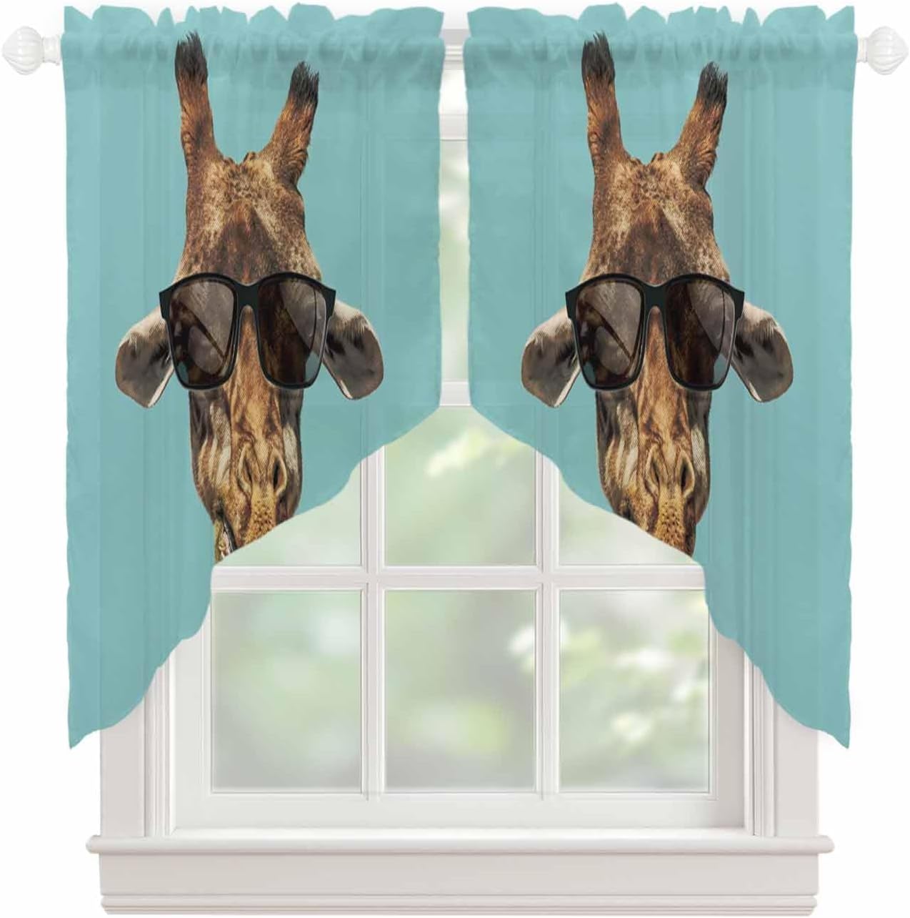 Swag Valances for Windows Funny Giraffe Wearing Sunglasses
