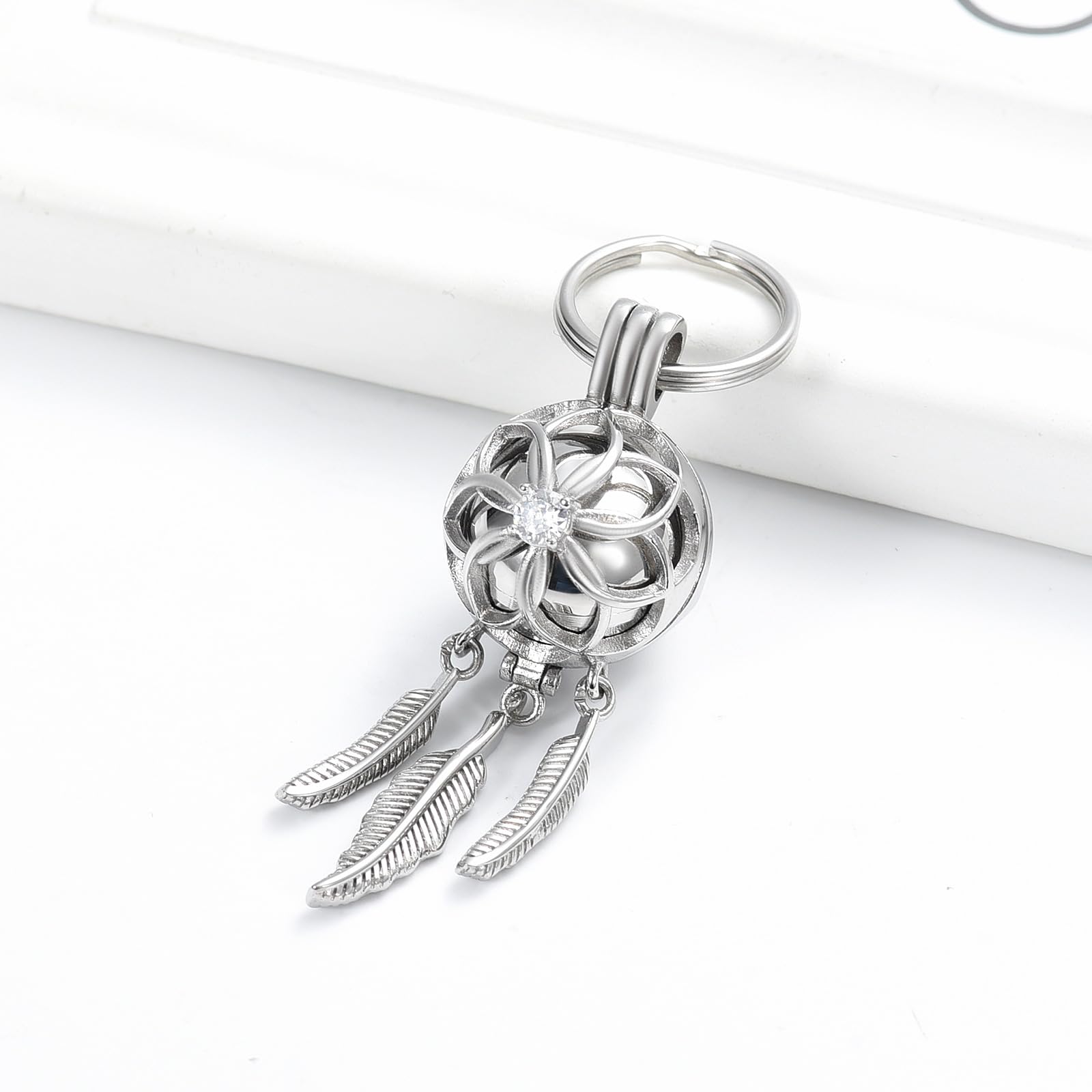 Llavero de urna de atrapasueños para cenizas de acero inoxidable, colgante de joyería de cremación