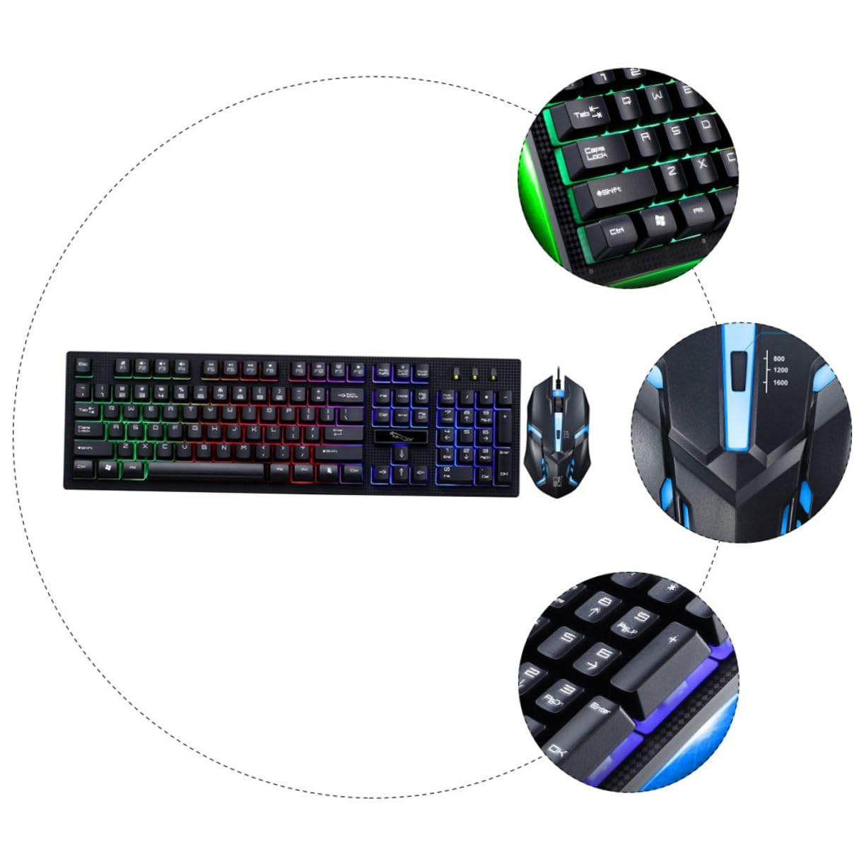 Ensemble Clavier et Souris de Jeu Mécanique 104 Touches Noir