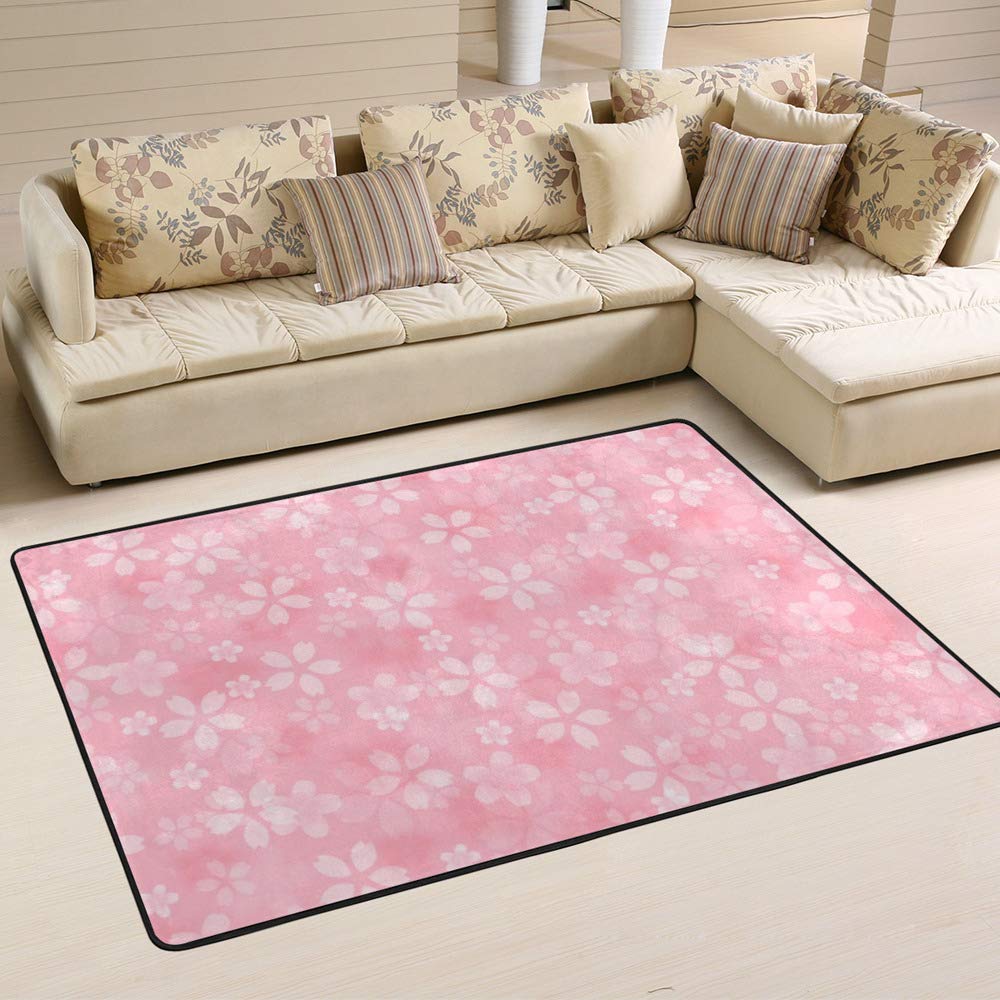 Tapis motif floral cerisier rose lavable et grand format pour chambre