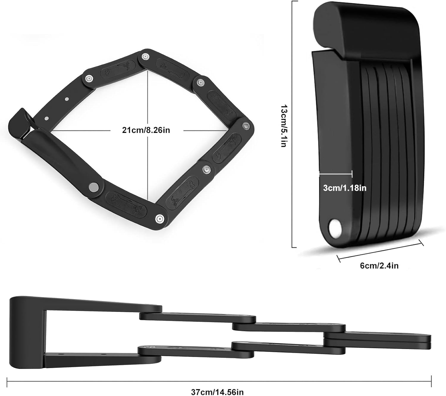 Antivol pliable pour vélo - Avec protection antivol haute sécurité - En acier solide - Support de serrure assorti inclus - Avec 2 clés en cuivre