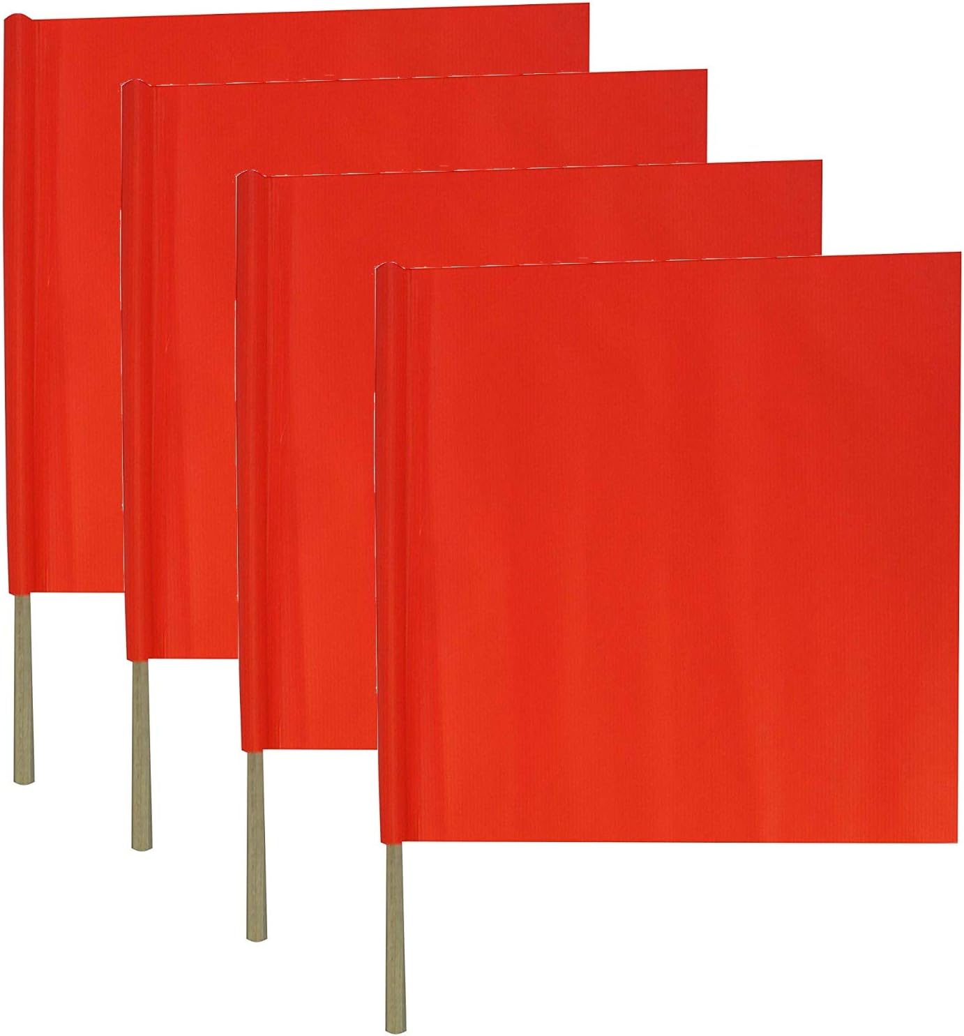 Orange Vinyl 18 inch Safety Flag on 24 inch Wooden Dowel. 4 Each
