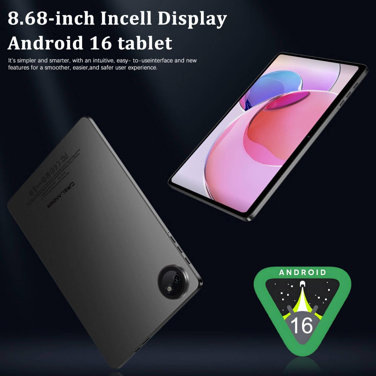 Crelander 8,7 Zoll Android 16 Tablet, 16(3+3+10) GB+128GB Android Tablet mit 1340 x 800 Incell Display, 5MP+13MP Kamera, 5000mAh Akku, Bluetooth/WLAN, Mini Android Tablet mit Schutzhülle