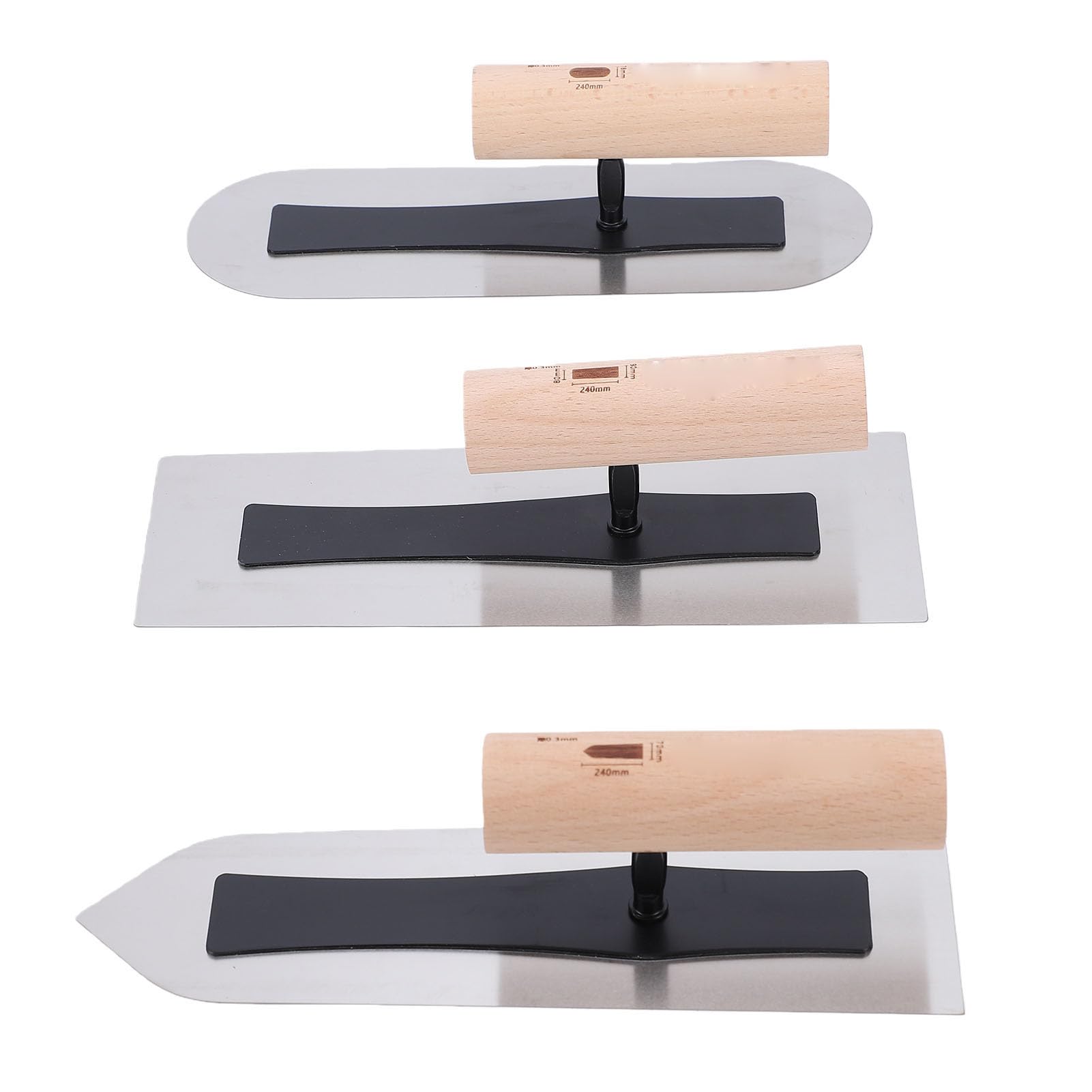 Cazzuola per Cartongesso, Set di 3 Spatole per Intonaco con Lame in Acciaio Inossidabile Lucidato, Spatola per Margini con Manico in Legno per Riparazioni di Cartongesso, Lisciatura delle