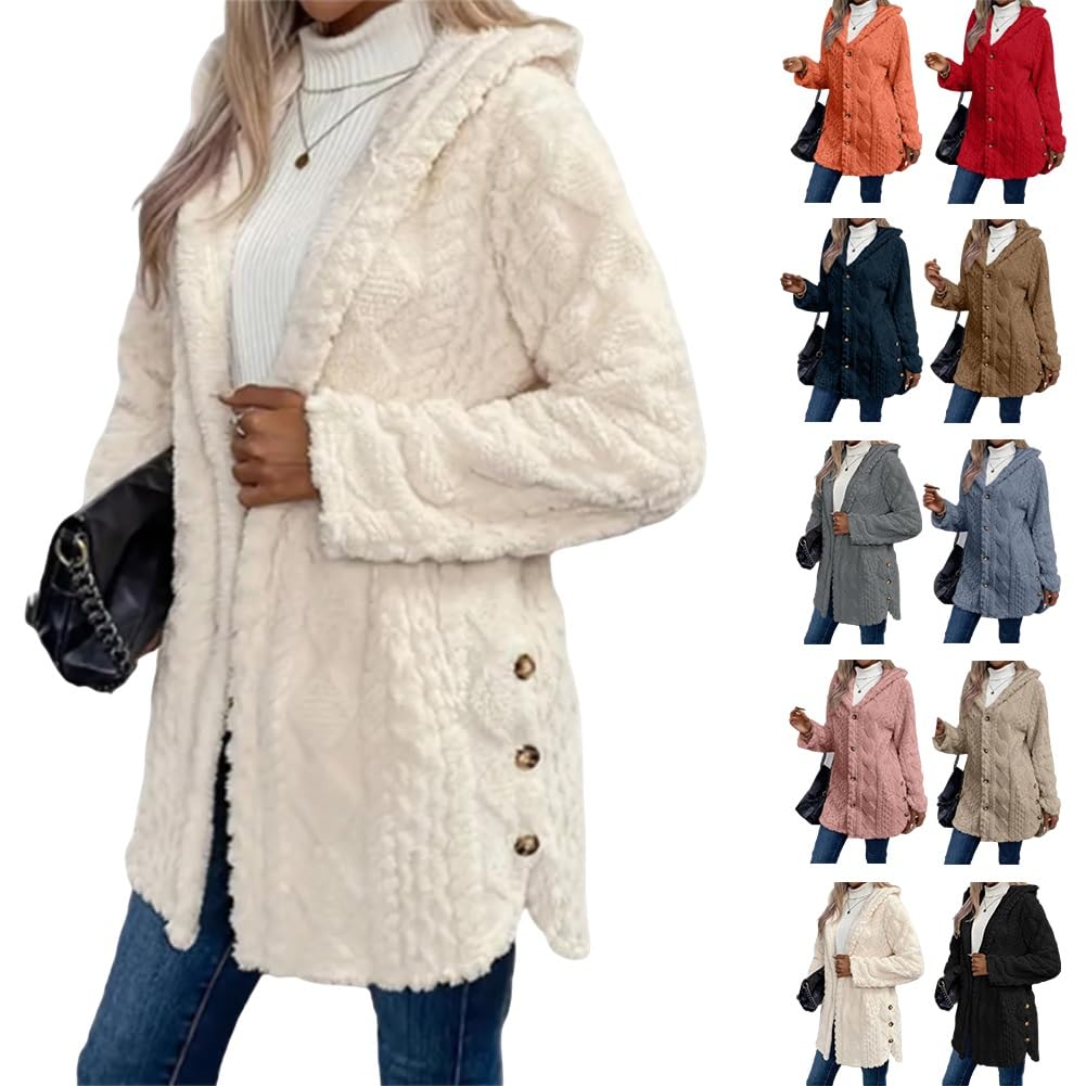 Jacquard Hooded Cardigan Women Fall Winter Warm Fashion Jacquard Hooded Cardigan Long Sleeve Fuzzy Pocket
