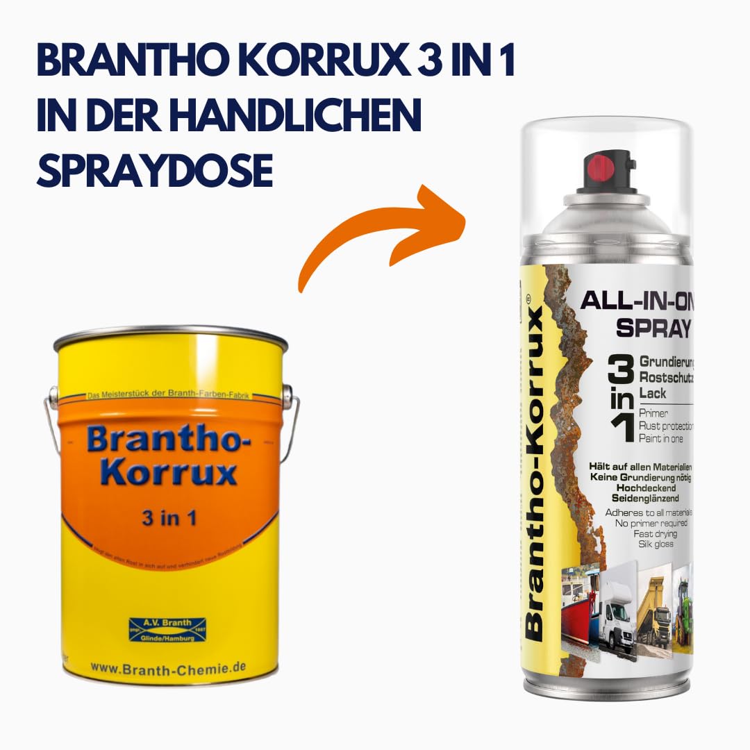 Brantho Korrux 3 in 1 Rostschutzlack - All-in-One Sprühdose Primer, Rostschutz und Lack - 400ml Spraydose DB701 Glimmergrau Hell