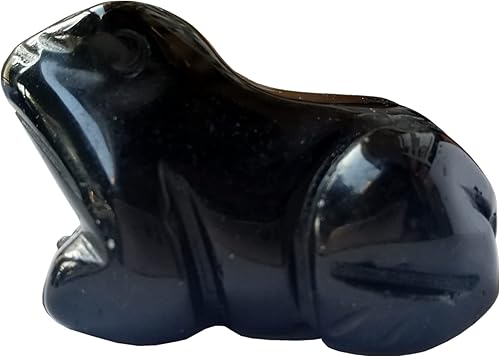 1 pieza de cristales de rana de obsidiana negra natural y figuras de piedra curativa, 1.5 pulgadas talladas a mano con bolsillo para decoración de