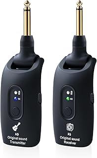 A9 Wireless Guitar System - 2.4GHz Guitar Accessories Transmitter Receiver, 24-bit 48KHz Audio, 100ft Range, No Latency, 4-Hour Rechargeable Battery, for Electric Bass (Black(1TX+1RX))